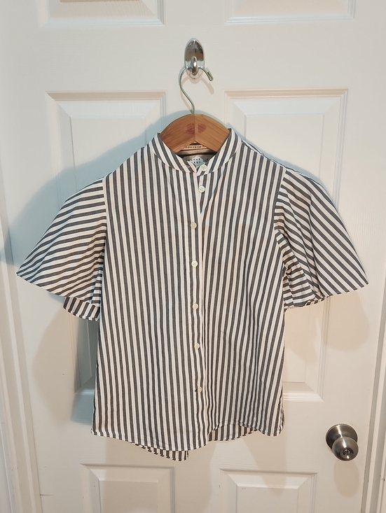 kate spade Tops - kate spade Broome Street Gray and White Striped Button-Up